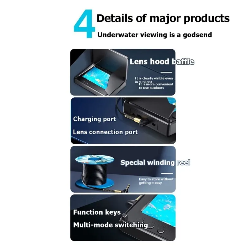 

B48B-For Ice Fishing Fishfinder Underwater Camera 4.3Inch IPS Display Wide Angle Infrared Night Vision Waterproof For River Boat