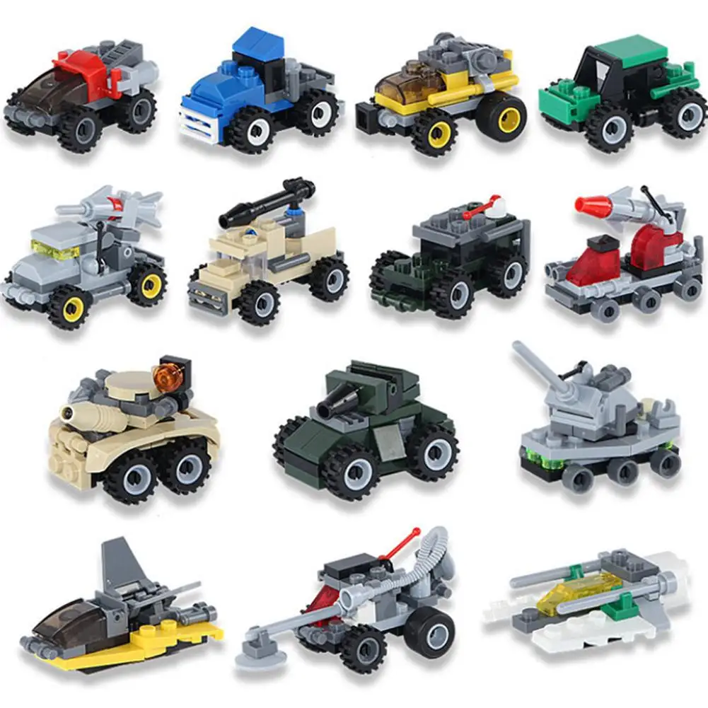 

7cm Mini Car Model Building Blocks Children Educational Assemble Building Bricks Cartoon Engineering Truck Toys For Kid Children