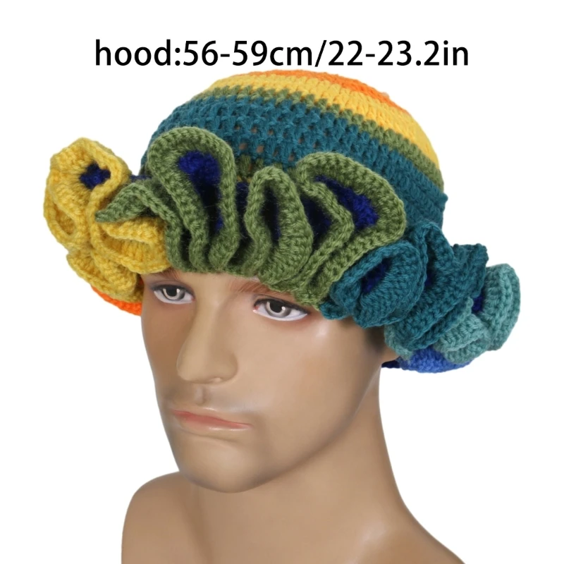 2024 New Handmade Knit Bucket Hat for Woman Weaving Floppy Ruffled Brim Bucket Hat Adult Teens Winter Cycling Fisherman Hat