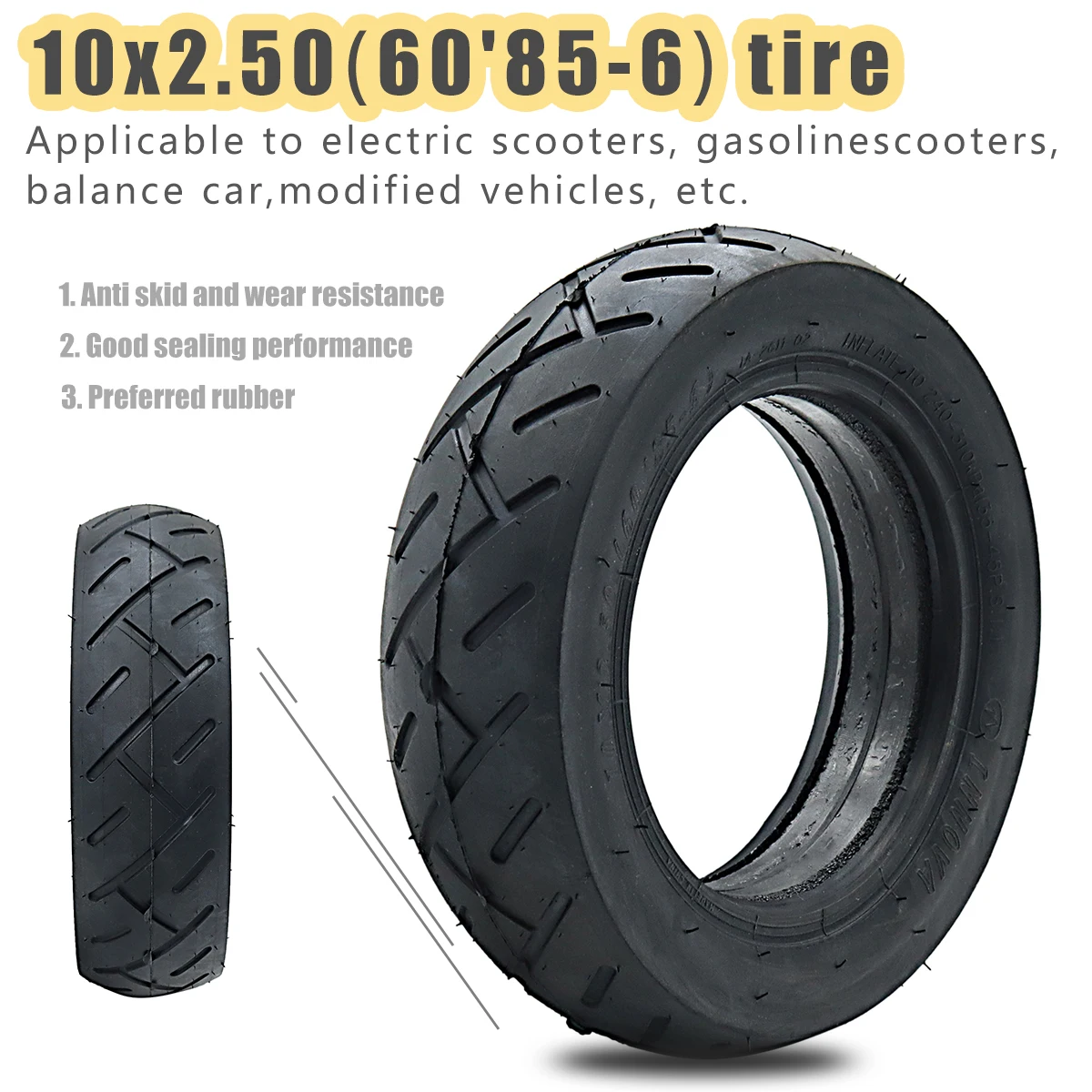 

10x2.50 Solid Tire 60/85-6 Tubeless Foam Filled Tyre for Quick 3 Zero 10X Mini Motorrad Razor Electric Scooter