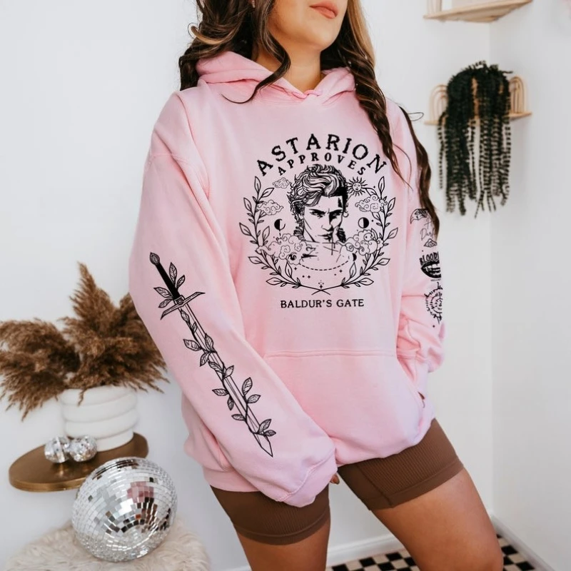 

4-сторонняя толстовка Astarion, толстовка Baldurs Gate с дизайном спереди, сзади и обоих рукавов. Зимняя уличная термотолстовка на открытом воздухе.