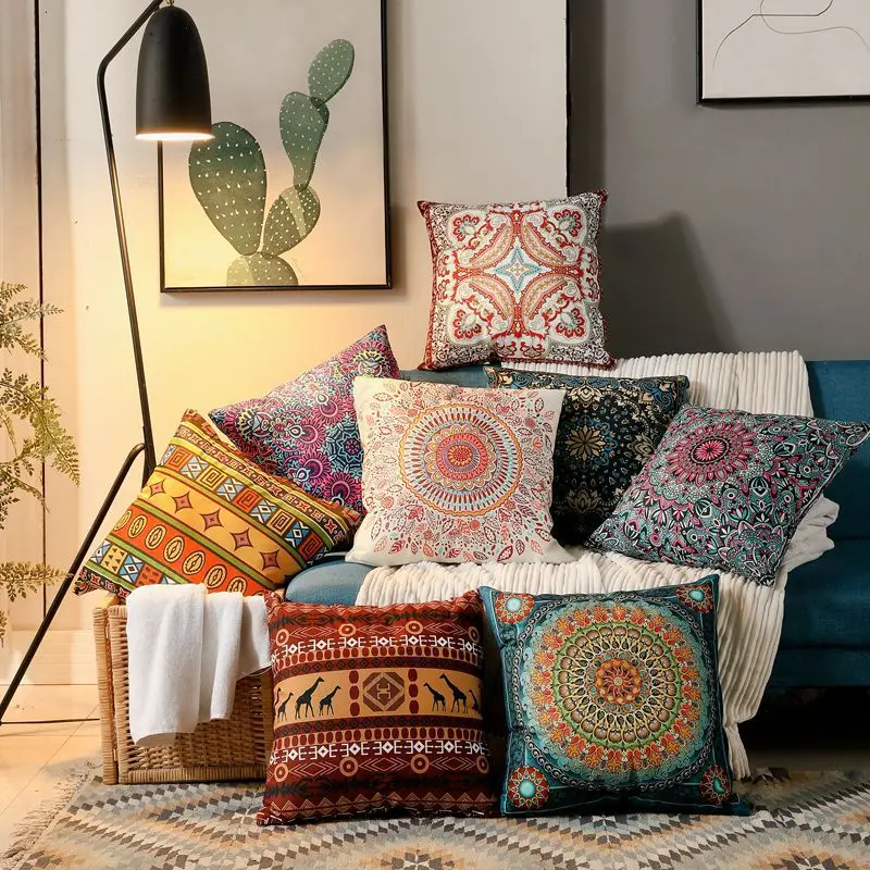 

Bohemian Square Pillow Cover Ethnic Retro Cushion Case for Sofa Bedroom Living Room