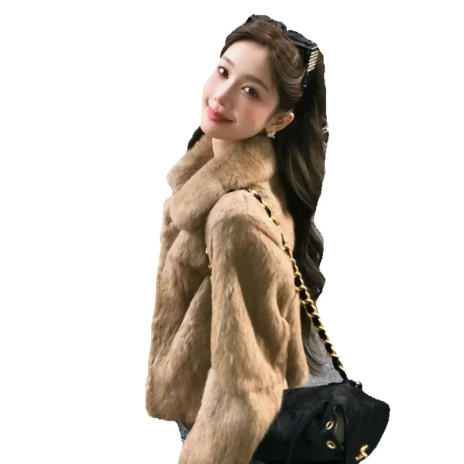 Shangdong Laoqian's 2025 winter new imported whole leather rabbit fur women's short, high-end fur coat