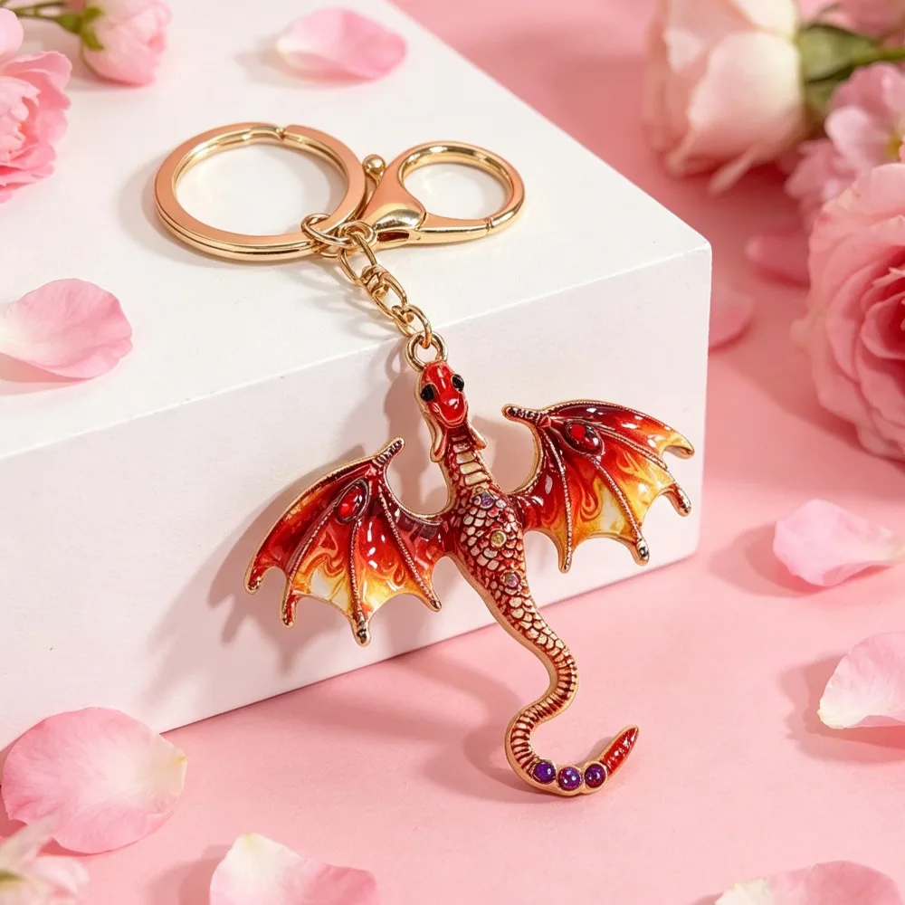 Fantasy-Drachen Emaille-Schlüsselanhänger-Set, Wyvern-Schlüsselring, Taschenanhänger, Auto-Schlüsselzubehör, Geschenk – Detail 8