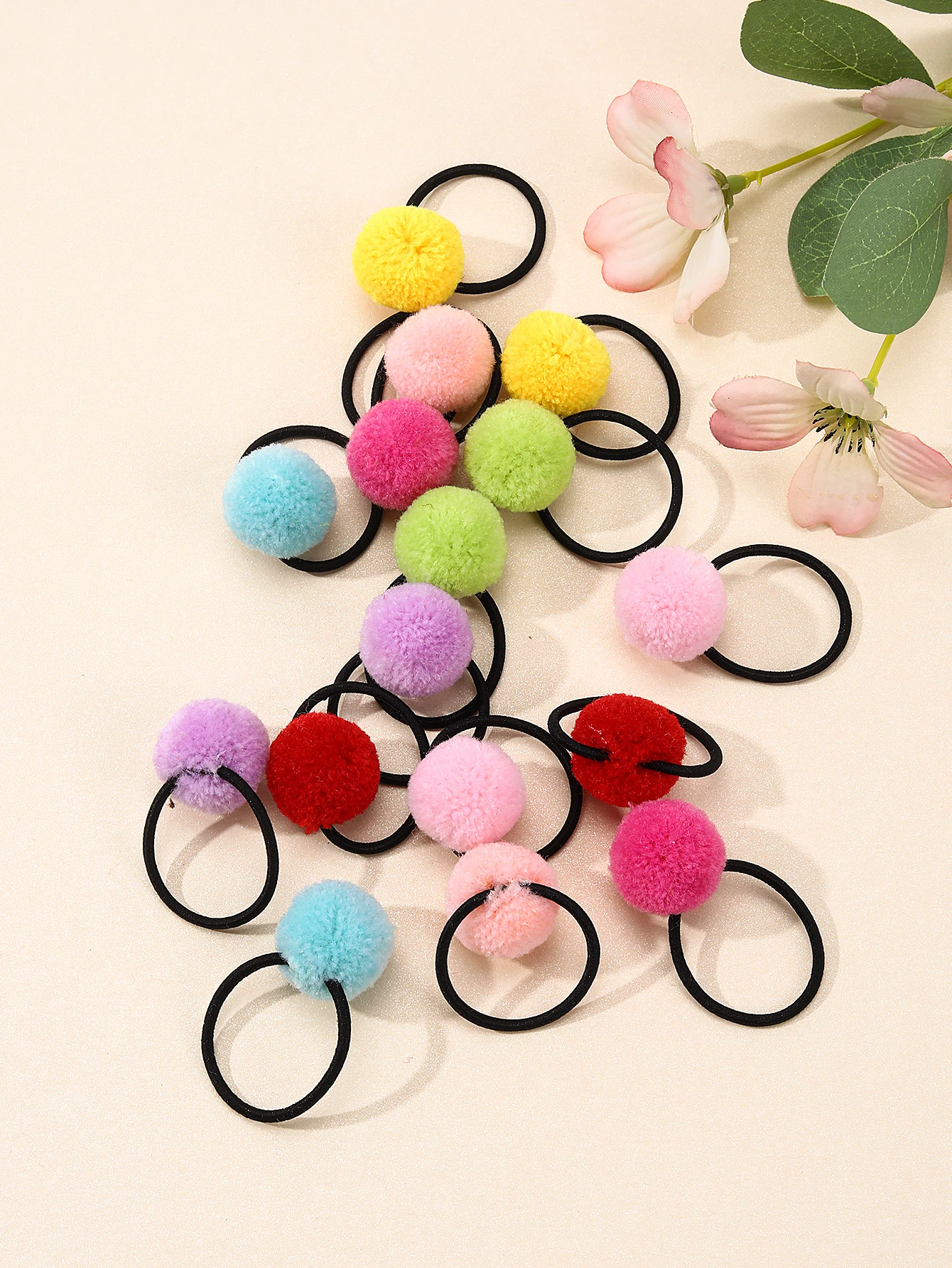 96pcs Cute Pompom Hair Ties for Little Girls Elastic Hair Rubber Bands Hair Ties Ponytail Holder Sweet Hair Accessories Headwear