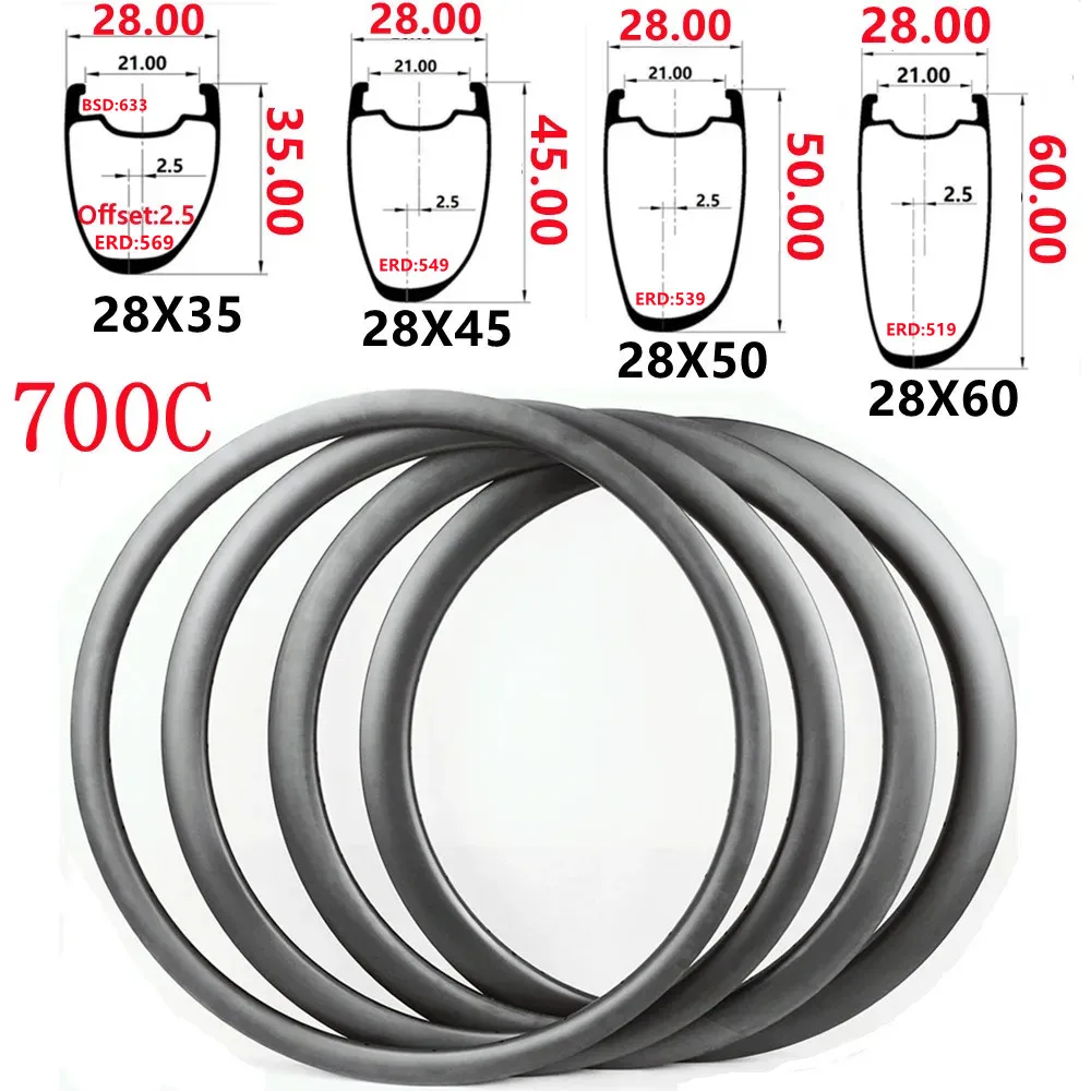 Light 28mm Wide 700c Road Bike Wheel Rim Super Light Carbon Bicycle Rim Asymmetric 2.5 Carbon Rim