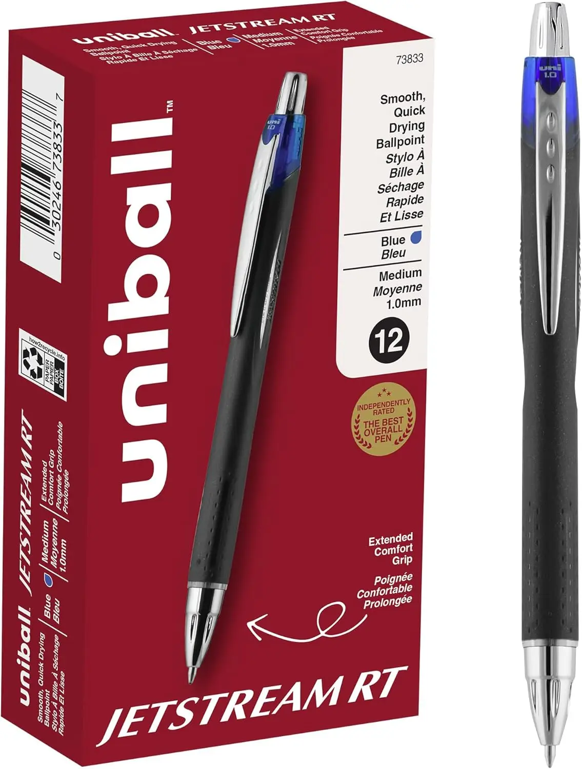 

Ballpoint Pen with Hybrid Ink, Medium Point 1.0mm Blue 12 Pack for Smooth Writing and Quick Drying