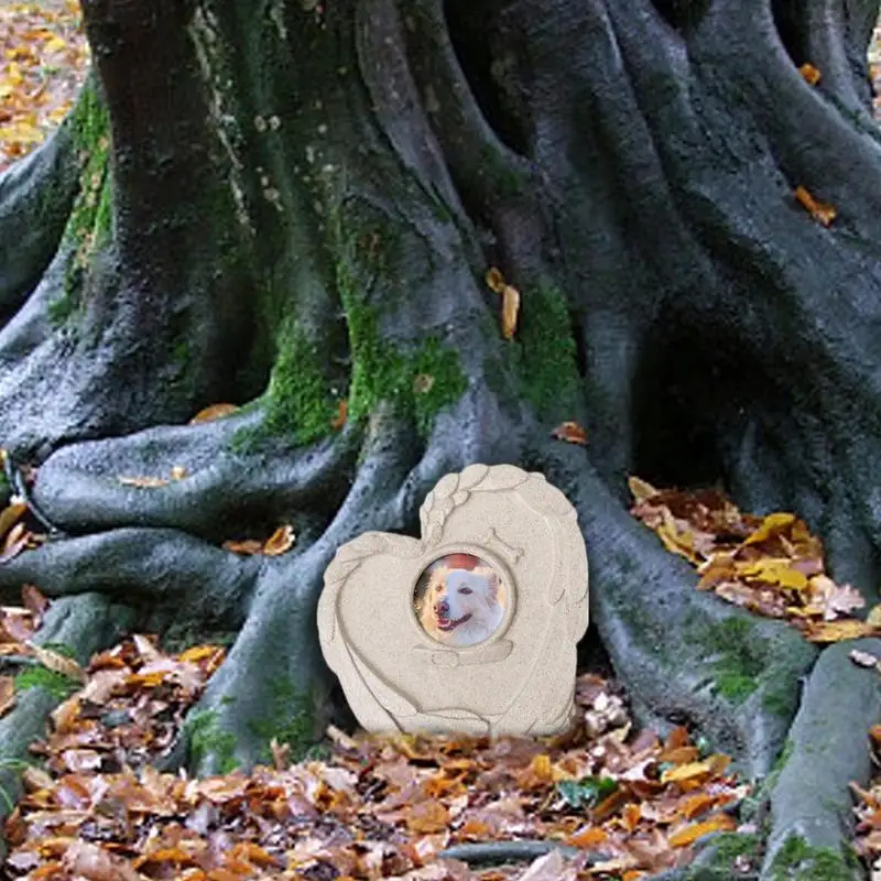 

Dog Grave Stone Garden Stone Heart Shape Cemetery Marker With Photo Frame Keepsake Sympathy For Garden Decoration