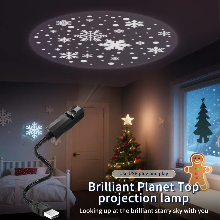 

USB Plug in LED Projection Lights Christmas Themed Series Replaceable Light Strips Indoor Atmosphere Lights Holiday Decorations