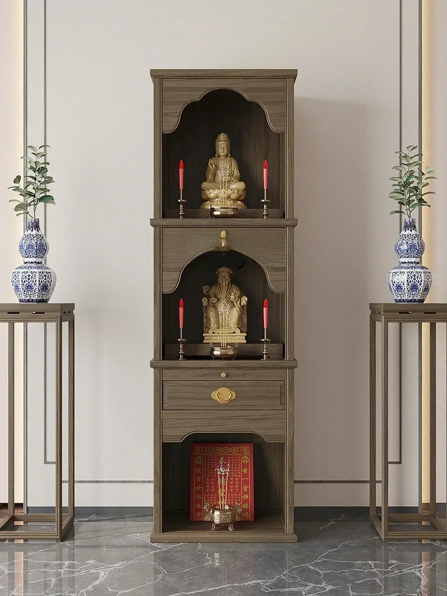Solid Wood Three-Layer Buddha Cabinet Household Prayer Altar Table Cabinet Guanyin Ancestor God of Wealth Altar