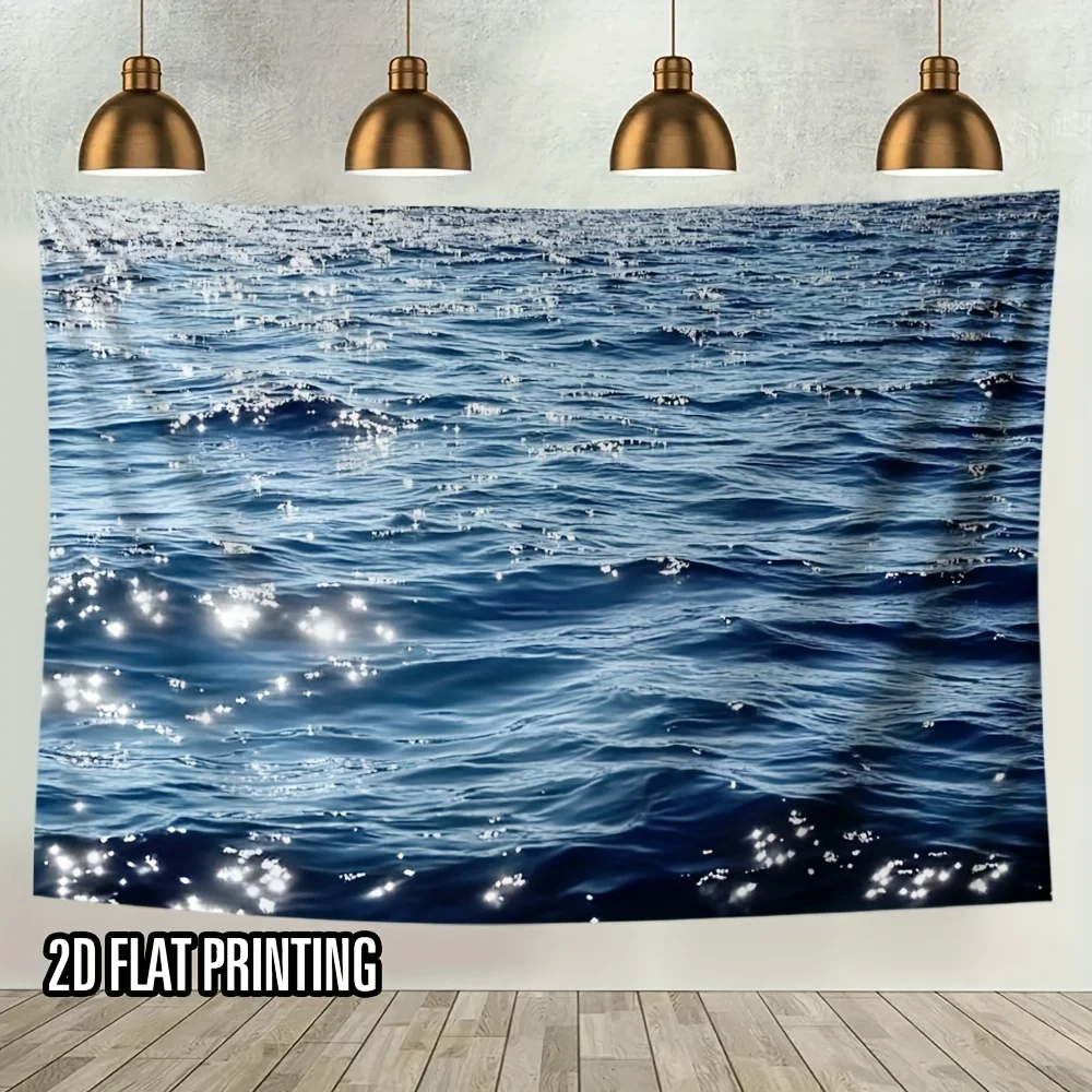 2D Flat, 1pc Ocean Wave Tapestry Blue Sea Water Ripple Shimmering Light Beach Coastal Nautical Living Room Bedroom Decor