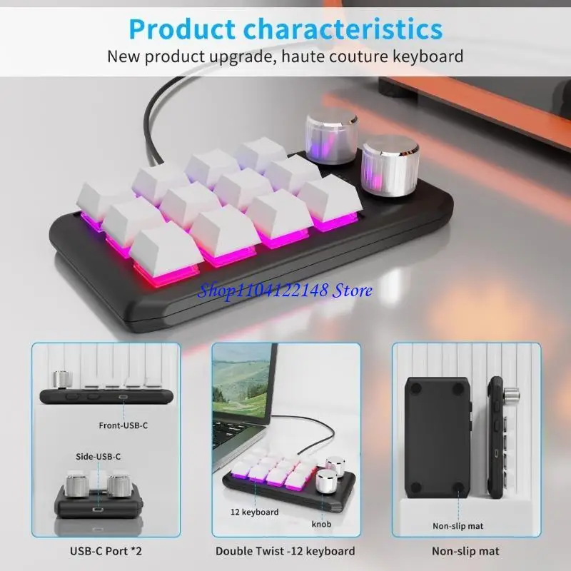 P9FA One-Handed Mechanical Keyboard with 12 Programmable Keys and RGB Lighting USB