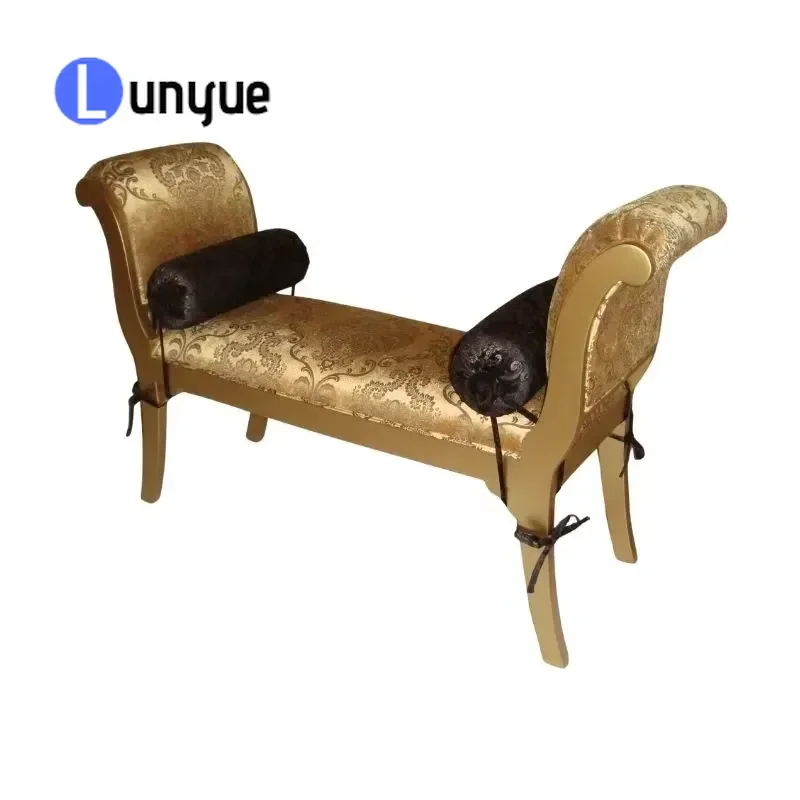 Gold Classic Antique Footstool Modern Luxury Wooden Bench Armchair for Living Room Bedroom Bedside Furniture Decor