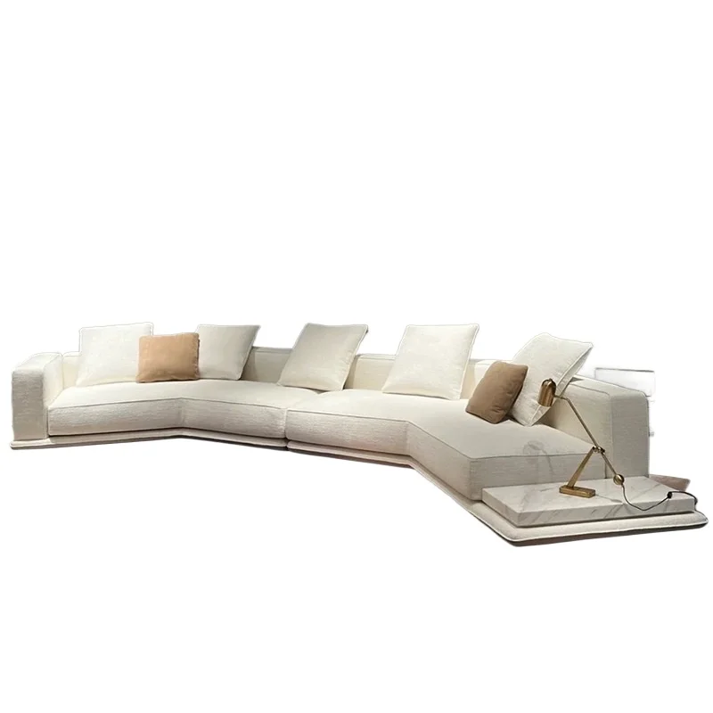 Premium Horizon Sofa Villa Large Flat Layer Cotton and Linen Fabric Straight Row Sofa Combination