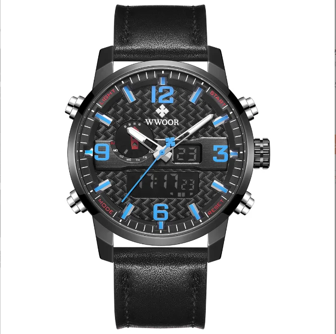 Male New 2024 Hot Selling Dual Movement Electronic Quartz Business Casual Leather Strap Waterproof Sports Watch In Stock