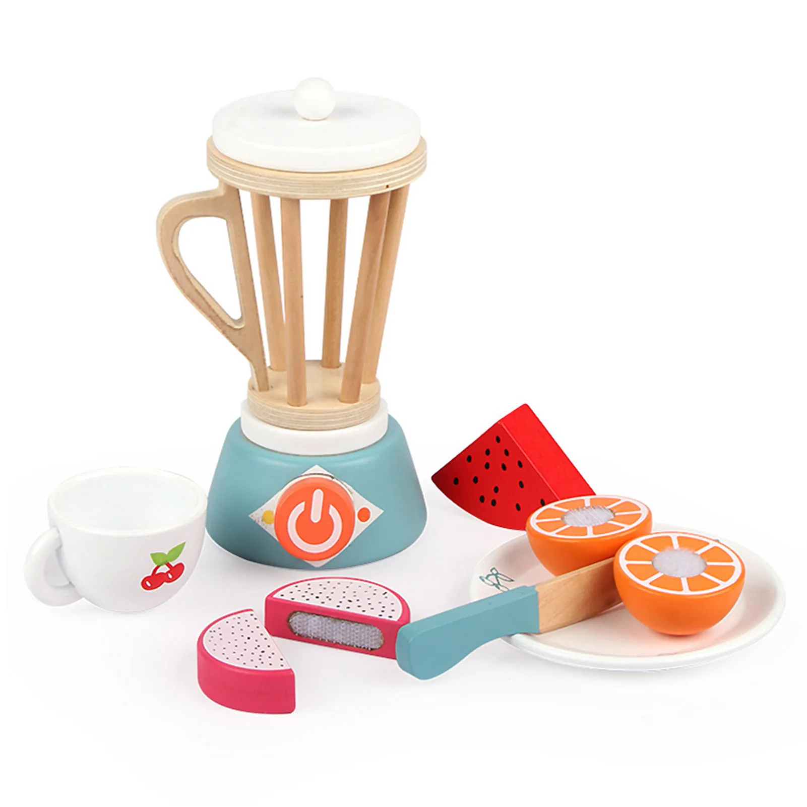 Smoothie maker liquidificador conjunto de madeira máquina smoothie juicer brinquedo com 3 frutas falsas e 3 ferramentas jogar acessórios de cozinha para meninas