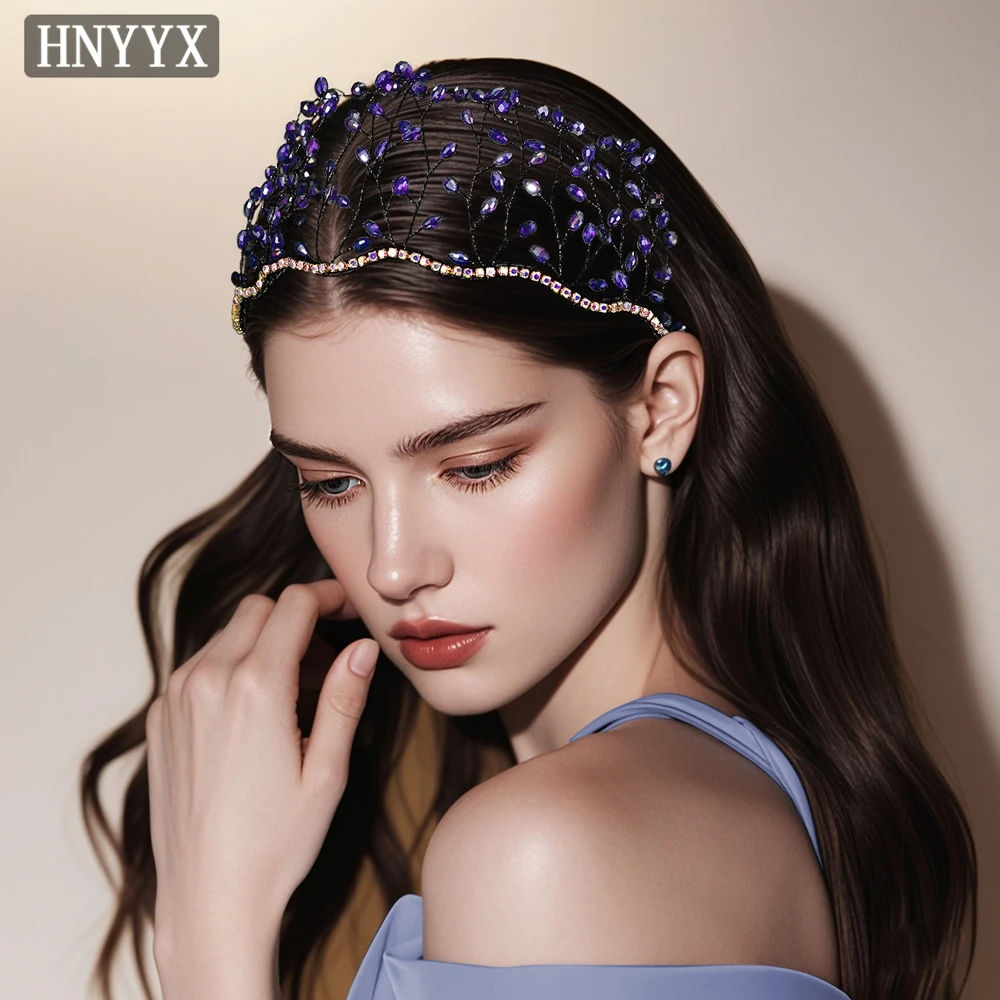

HNYYX Trendy Handmade Headband Blue Crystal Beaded Hair Bands Exquisite Jewelry Tiara Crown For Women Party Headwear A298