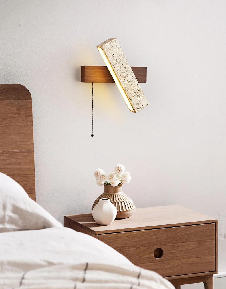 Switch LED Wall Lamp Natural Stone Wood Rotatable