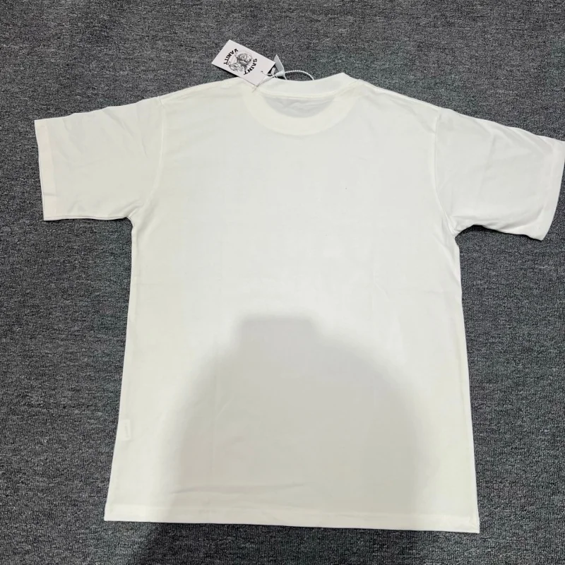 Men Oversized Saint Shield Print T-shirt Vintage White Cotton Tee