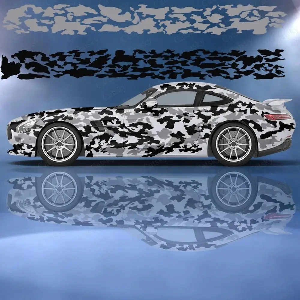 

Black & Gray Camouflage Print Car Stickers Decoration Car Tuning Racing Vinyl Decal Wrap Side Graphics Auto Accessories