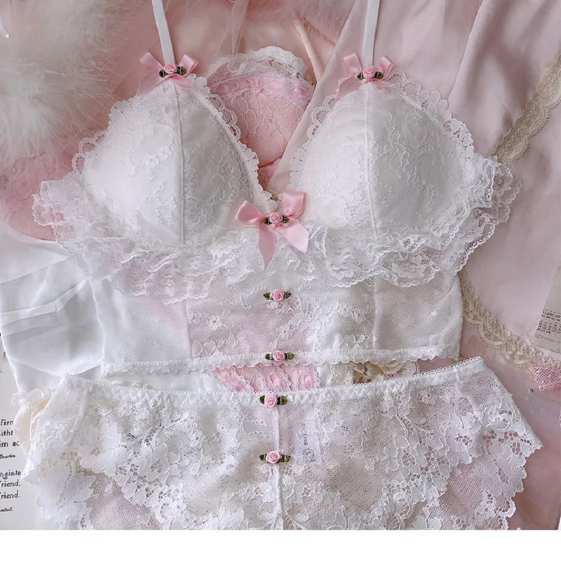 

Сексуальные комплекты нижнего белья Pure Desire, верхняя одежда, тонкое белое кружевное нижнее белье и трусики, милый комплект с бюстгальтером для девочек без стального кольца