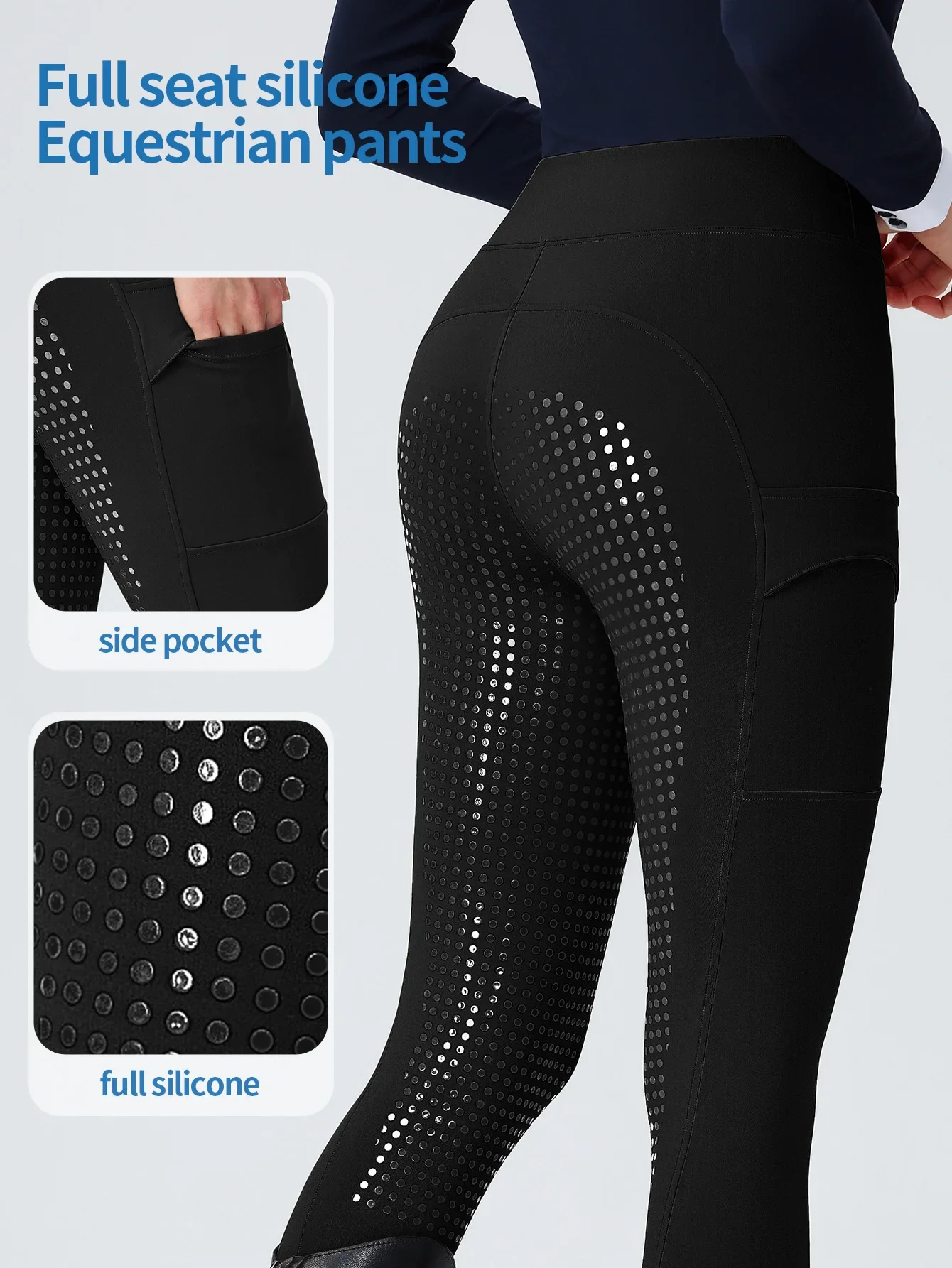 Women's Professional High Waist Equestrian Breeches, Full Seat Dot Silicone Anti-slip Wear-resistant Horse Riding Pants with Sid