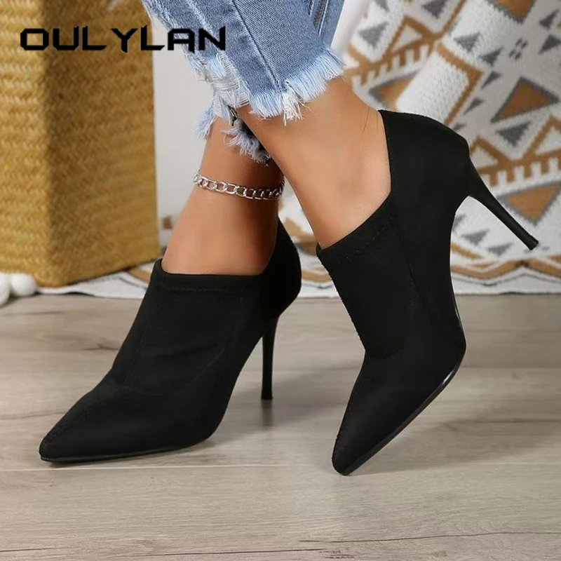 

Oulylan женское платье на шпильке с острым носком, элегантная модная обувь на высоком каблуке, удобные ботильоны в стиле ретро, однотонные