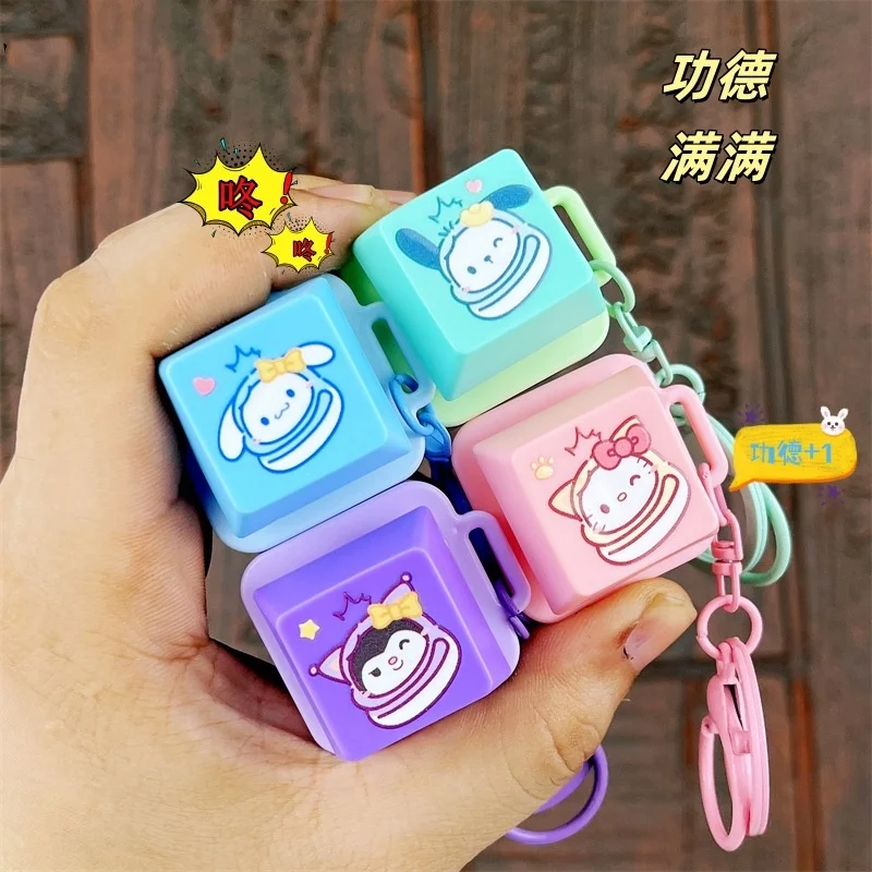 Sanrio Merit Wooden Fish Keyboard Sound Keychain Pressure Fingertip Toy With Led Light Sensory Fun Fingertip Toy Pendant