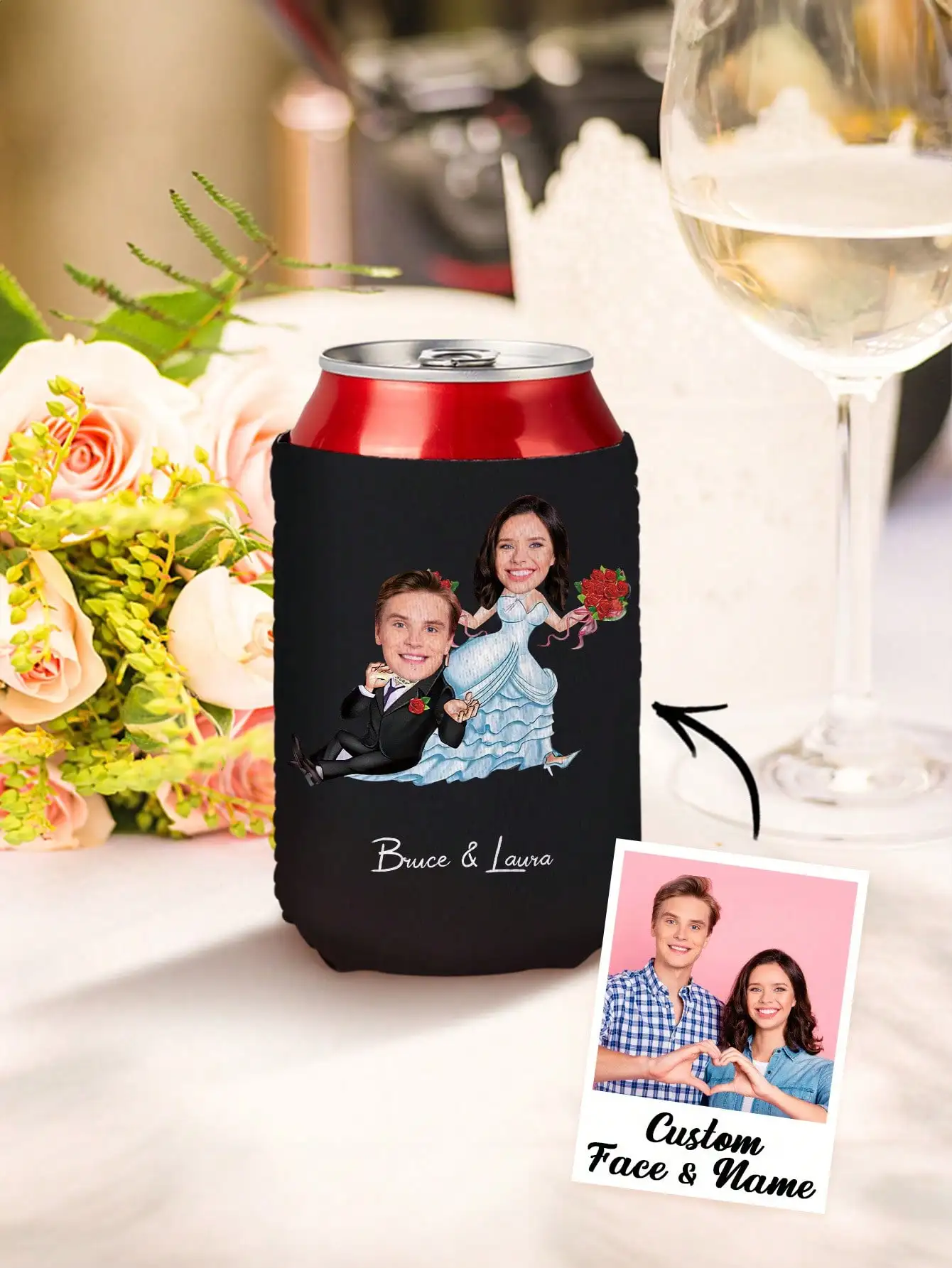 1pc Custom Photo Can Cooler Insulated Personalized Can Cooler with Picture and Name Gift for Couple Wedding Bachelor Birthday