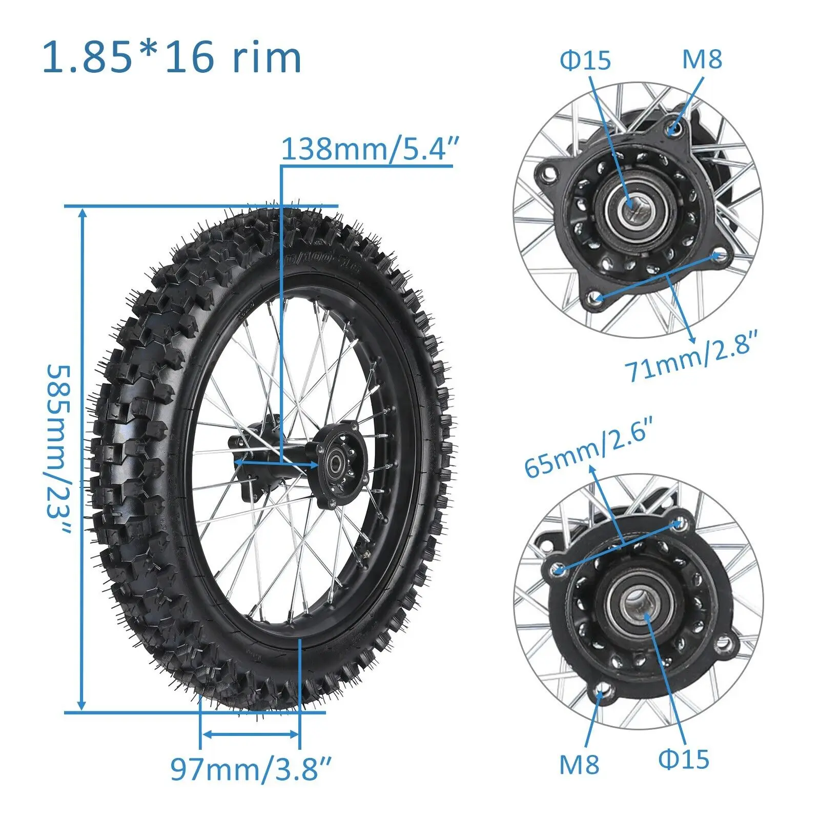 90/100-16 Rear Wheel Tire and Rim 428 Sprocket Fo Pit Dirt Bike SSR 150cc 200cc