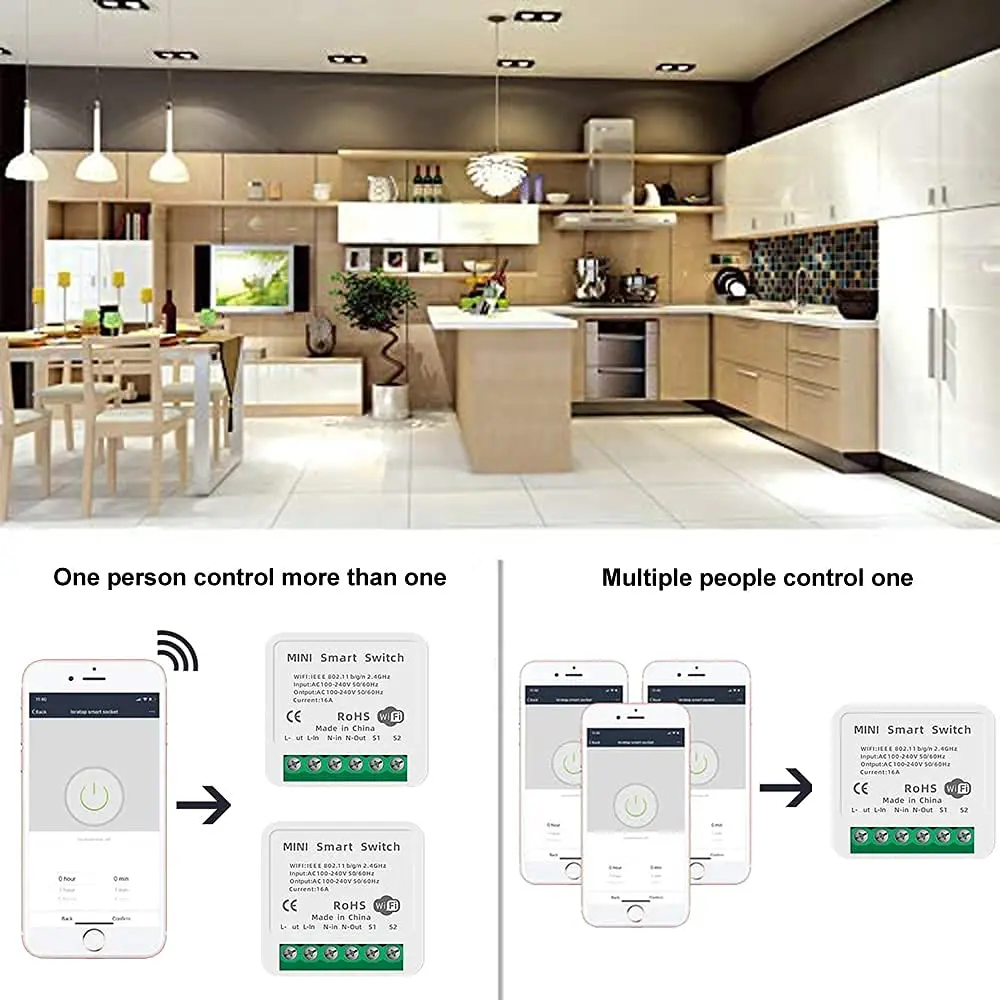 Tuya-ミニ接続スイッチモジュール,Wi-Fi,Zigbee,16a双方向制御,スマートライフアプリケーション,音声制御,alexa,alice,Alexa,Google Homeで動作