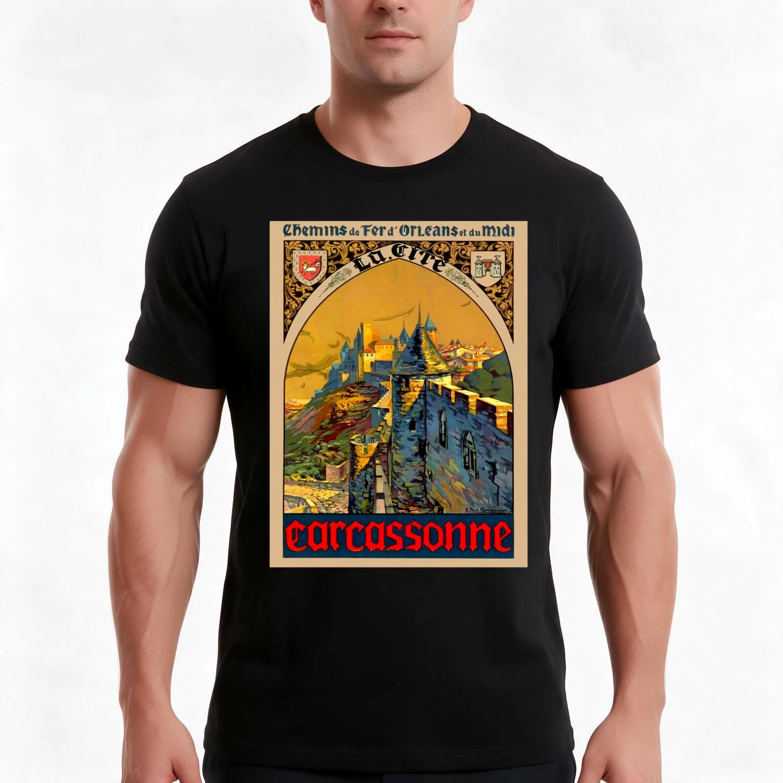 CARCASSONNE FRANCE : Vintage Travel and Tourism Print T-Shirt Summer Casual Cotton Tee Oversized Streetwear Tops 100% Cotton