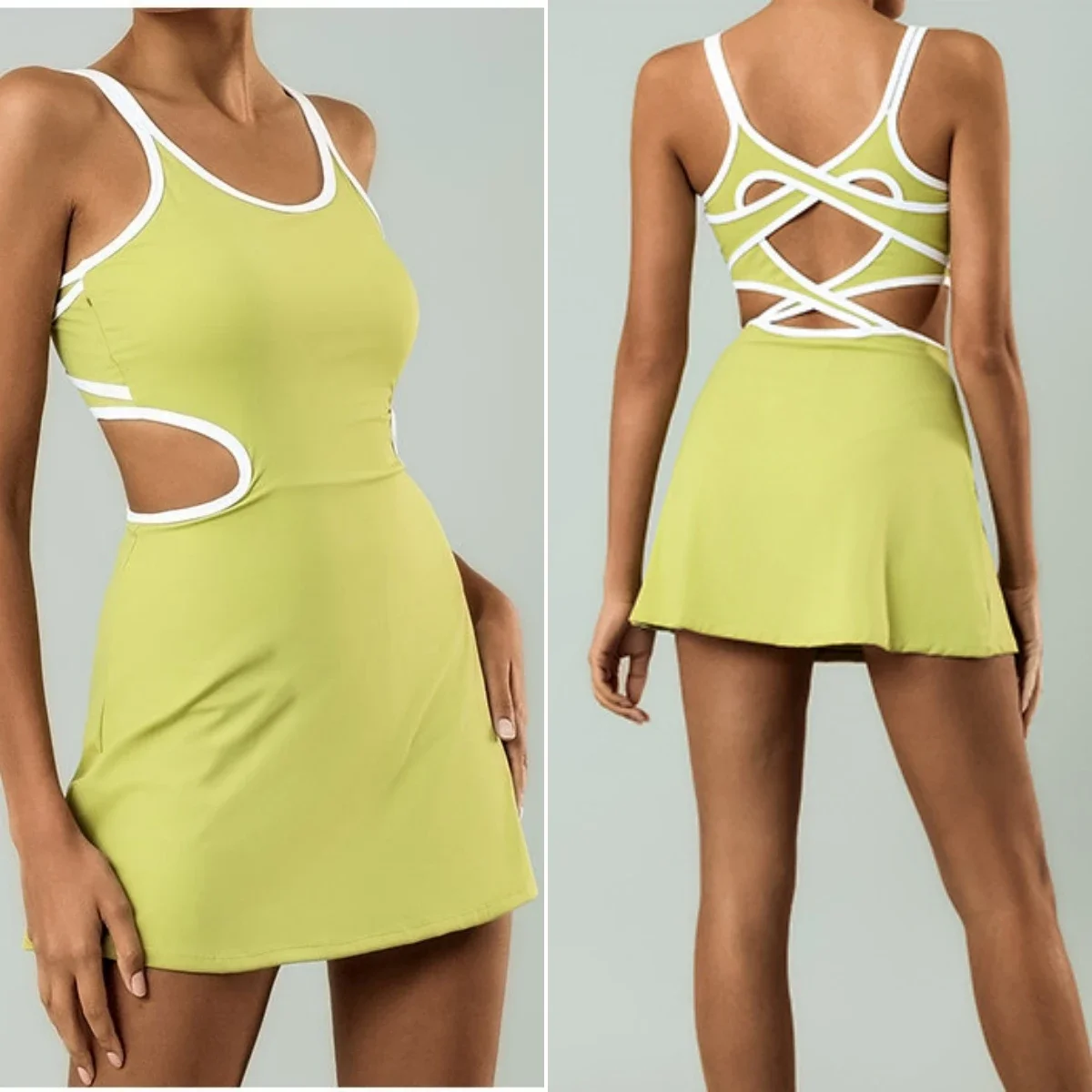 

Спортивный женский комбинезон, высокая эластичность, нагрудник, красивая спина, перекрещивающийся, антибликовый, теннисная юбка, спортивное платье