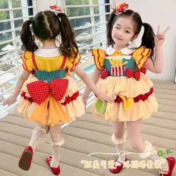 Estate Lolita Ball Gown Sweet Cute Girls camicie per bambini + bretella 2 pezzi abiti Bow Dress Princess Birthday Party abbigliamento per bambini