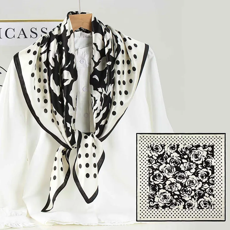 Four Seasons Available 12mm Plain Satin Large Kerchief Fashion Scarf 90cm Shawl