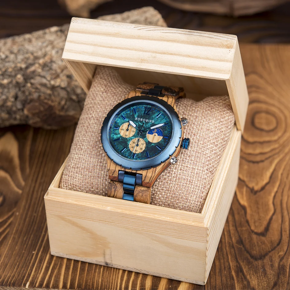 BOBO BIRD Men\'s Watches Wooden Quartz Wrist Watch Male Timepieces Clock Customized Great Gifts For Men Dropshipping