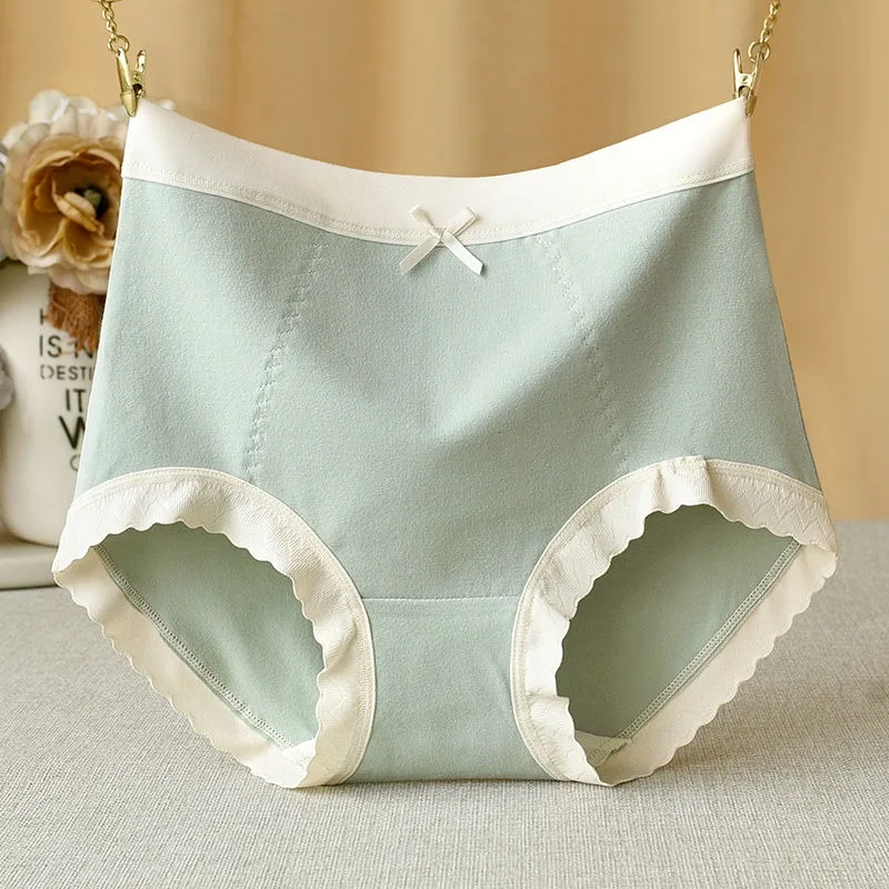 Ladies High Waist Underwear Women Pure Color Seamless Panties Sexy Large Size Cotton Bow Knot Briefs Wrapped Hip Triangle Pants
