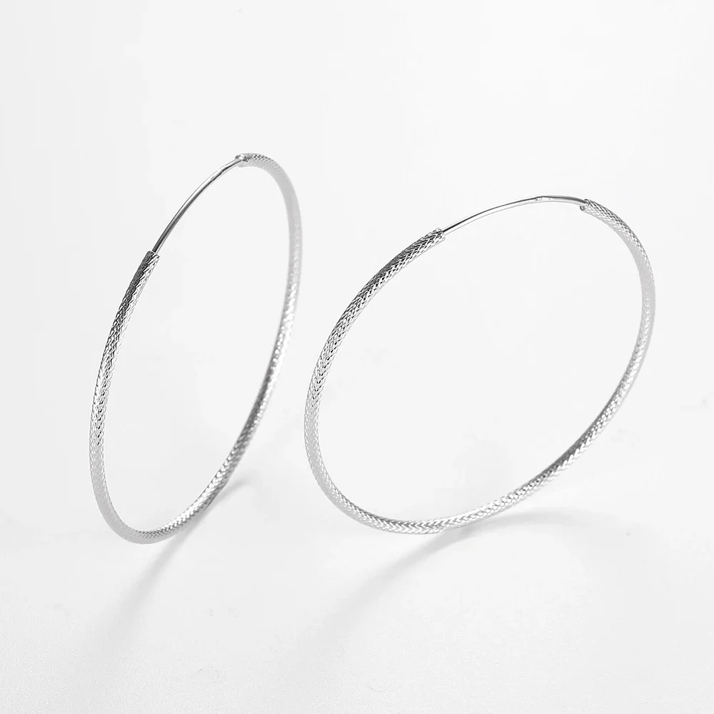 Scrub Round Big Hoop Earrings Sparkle Silver 925 Real 40mm Hip Hop Large Circle for Women Fashion Fine Jewelry Gifts image 4