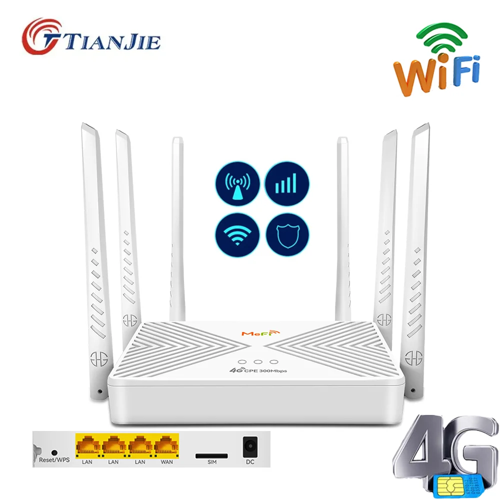 

TIANJIE Unlock 300Mbps 4G Router LTE SIM card Wifi modem 4 High-gain Antenna 32 users Routers for IP Camera network Coverage