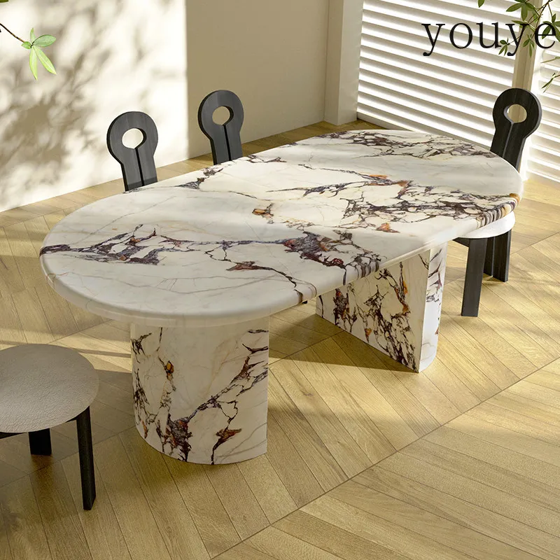 

French meal marble dining table simple oval new small apartment light luxury retro simple