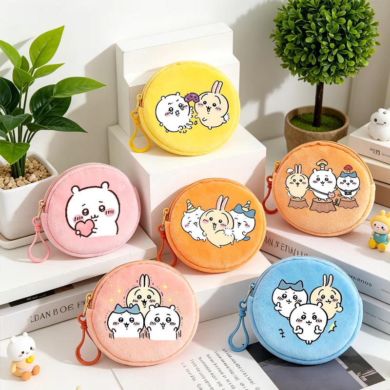 Porte-monnaie rond mini portable Chiikawas, sac à monnaie décontracté tendance, pochette zippée avec figurine anime Kawaii, cadeau d'anniversaire