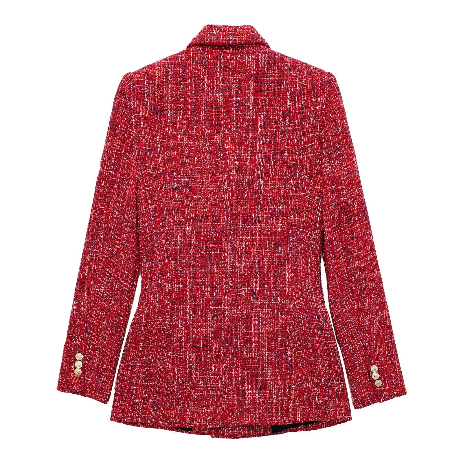 Imagem -04 - Elegante Blazer Novo Feminino Duplo Breasted Moda Vermelho Texturizado Manga Longa Terno Cabolsa Casual Vestuário de Escritório Jaquetas Outwear Feminino