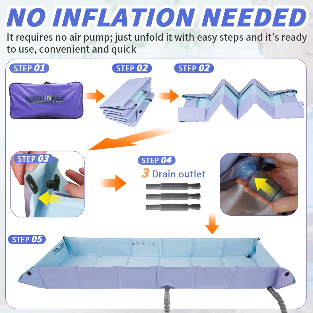 Ehucon Portable Bathtub Medical Patient Shower Mattress in Bed Foldable Washing System for Disabled Elderly Bedridden People