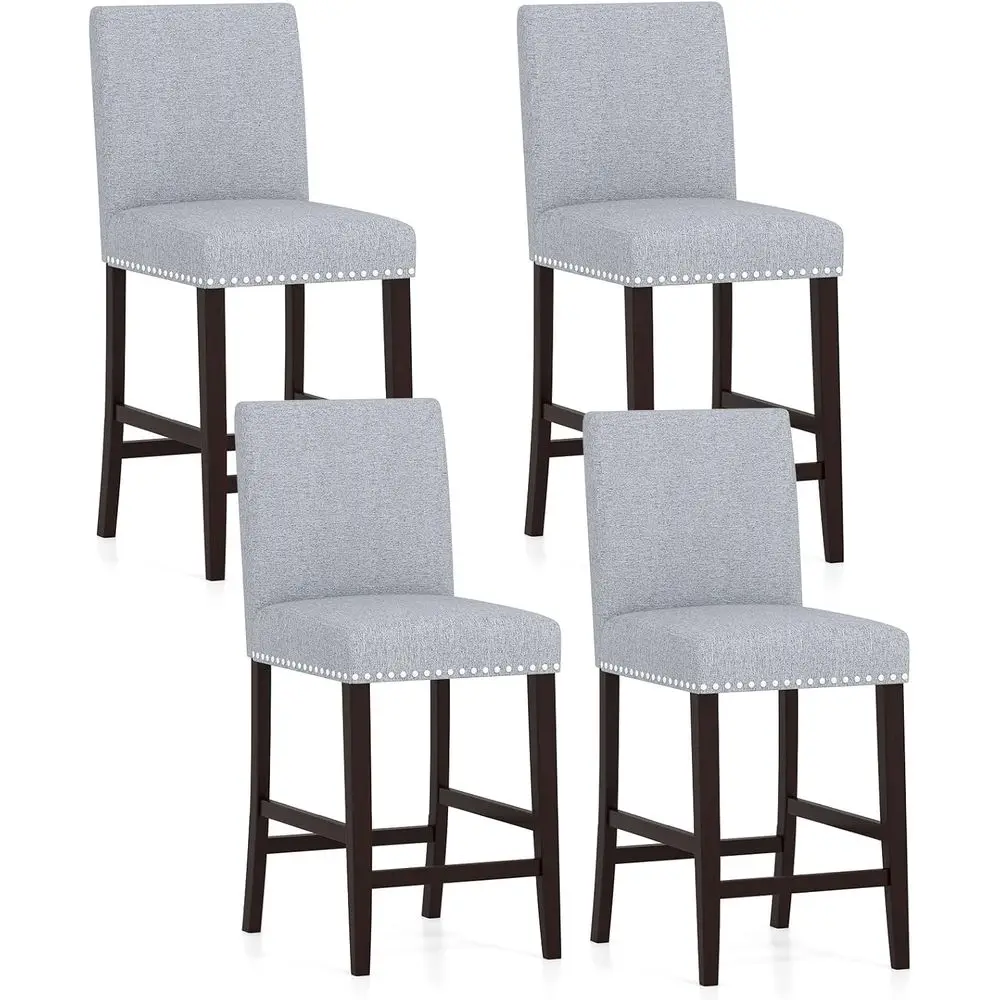 

4-Piece 26 Grey Upholstered Counter Height Bar Stools with Backrest, Comfortable Footrest, and Armrests for Kitchen Island or Re