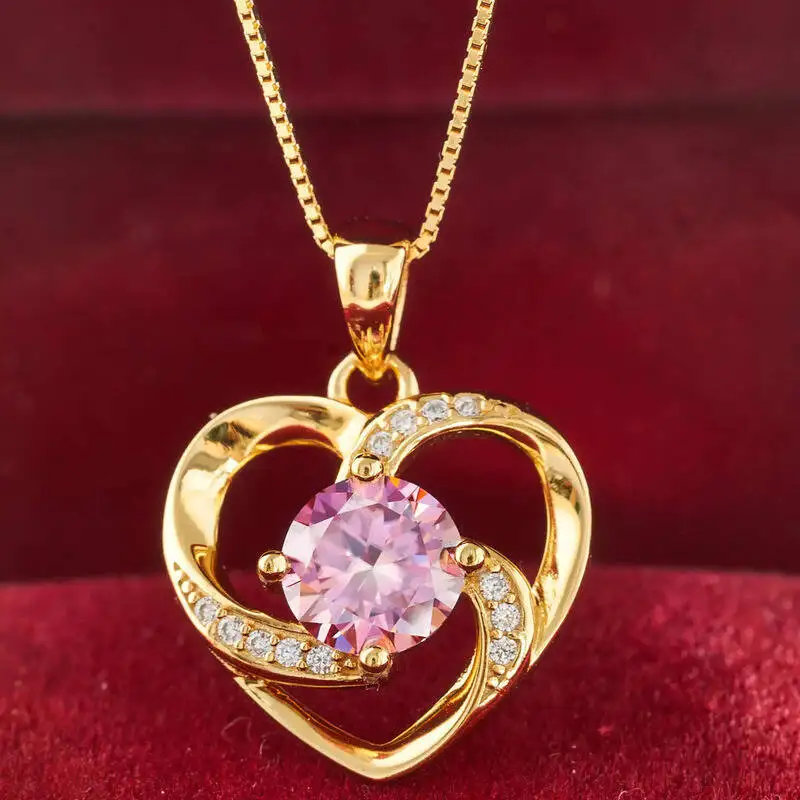 1CT Pass Tested Moissanite Heart Necklace For Women S925 Gold Silver Color Diamond Pendant Birthday Party Gift