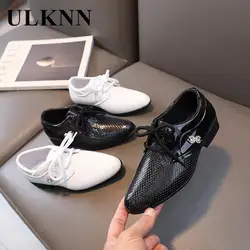 Zapatos de cuero puntiagudos para niño, zapatos negros británicos para niños, estudiantes, ocio, blanco, zapatos de cuero, zapatos para niño, talla 21-36