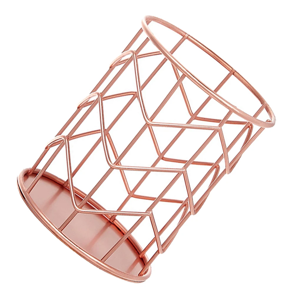 Iron Pen Holder Gold Plated Wire Container Elegant Desktop Organizer Simple Multifunctional Office Makeup Brush Storage