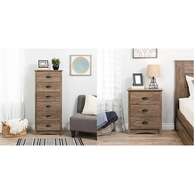 

6-Drawer Tall Chest, Drifted Gray & Salt Spring 3-Drawer Tall Nightstand, Drifted Gray