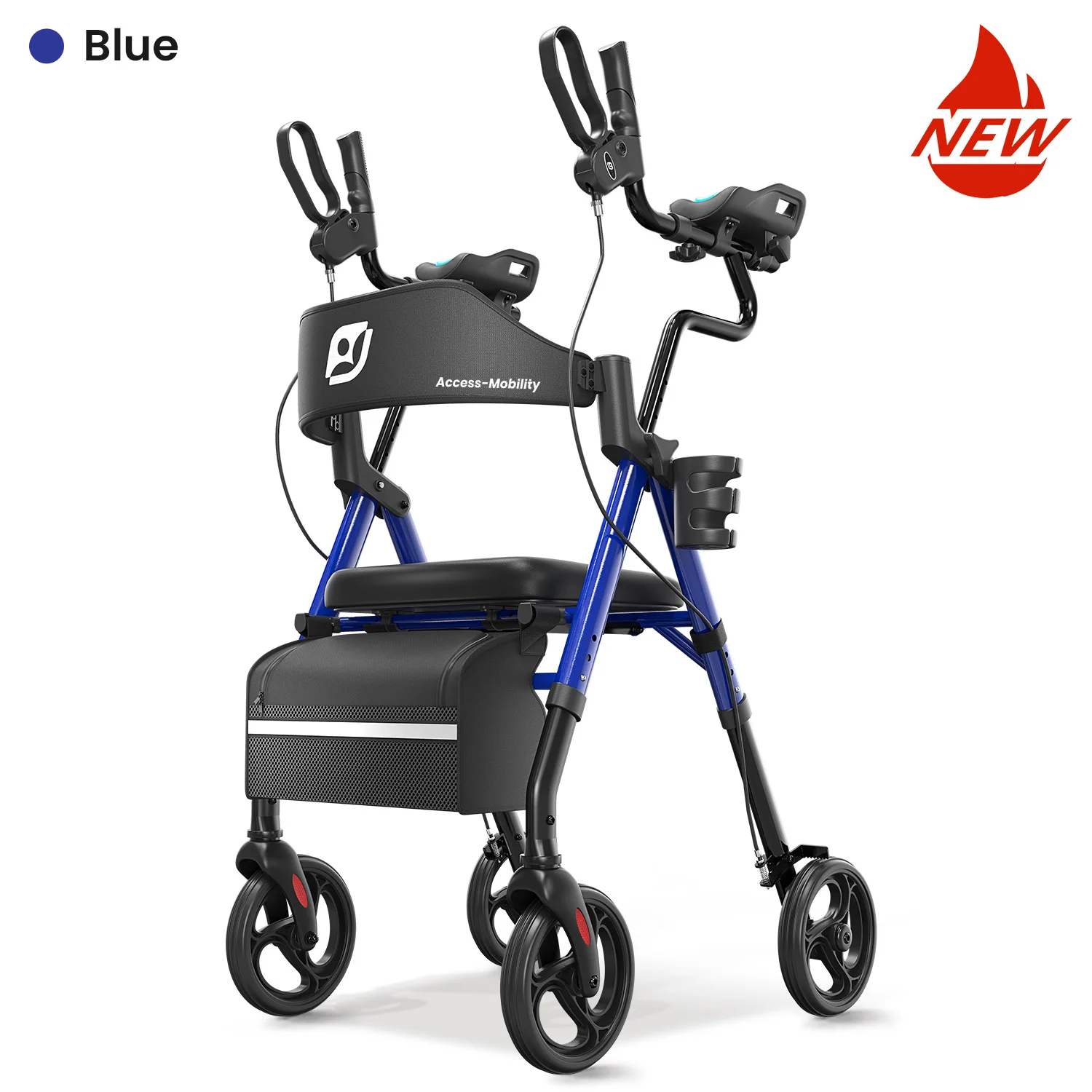Staande rollator, staande rollator met gevoerde zitting en rugleuning, rollators voor senioren, opvouwbare rollator met zitting - afbeelding 1