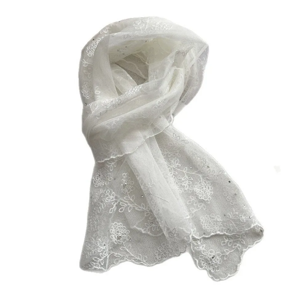 

Lace Long Scarf Embroidered Flower Pearl Diamond-encrusted Headscarf Tide Thin Small Flower Lace Silk Scarf Sunscreen Shawl
